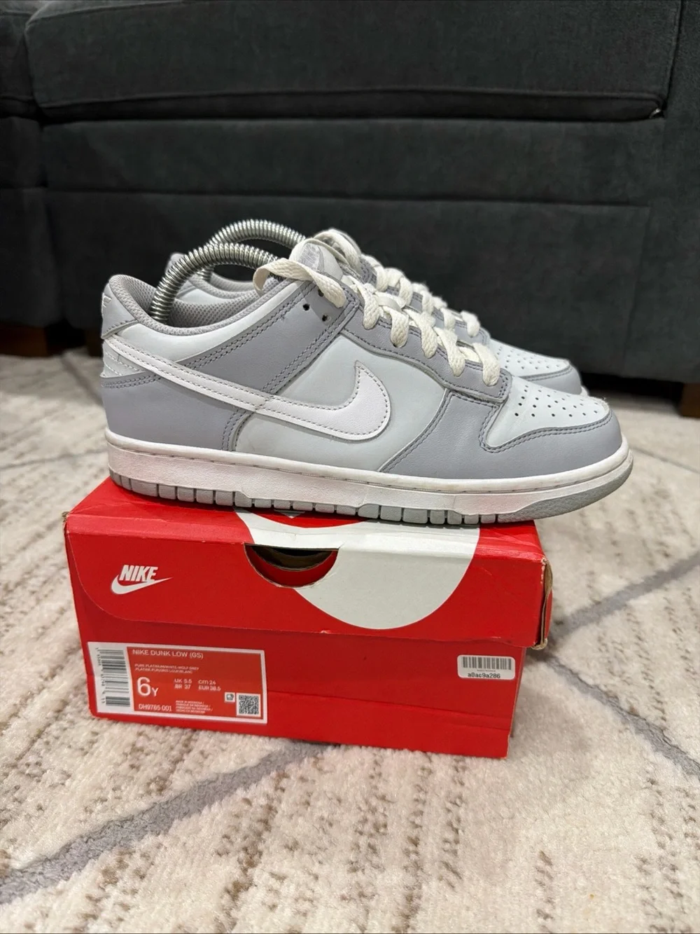 Nike Dunk Low Two Tone Gray White Sneaker DH9765-001 Size Kids 6Y / Womens 7.5